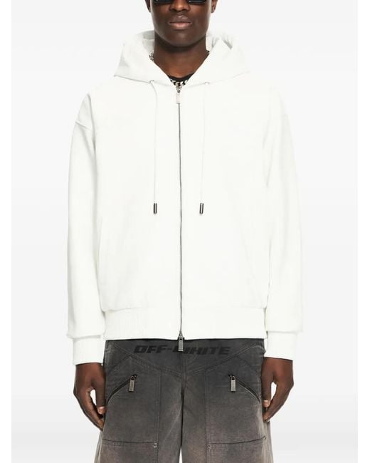 Off-White c/o Virgil Abloh White Royal Team Embroidery Hooded Leather Jacket for men