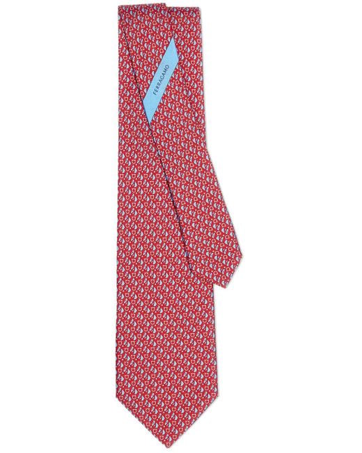 Ferragamo Red Equestrian Print Silk Tie for men