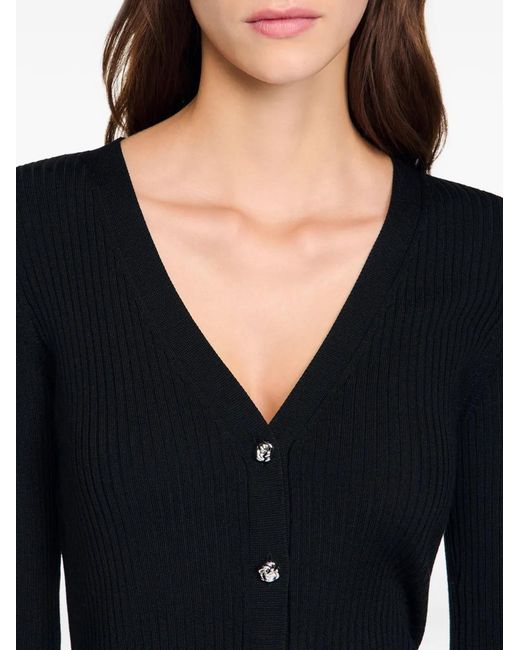 Sandro Black Ribbed Button Cardigan