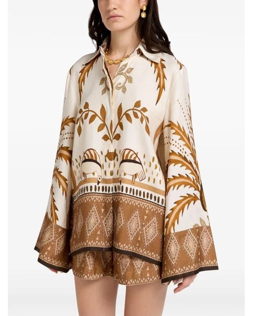 Vasiliki Natural Bela Fonte Wide-Sleeved Patterned Blouse
