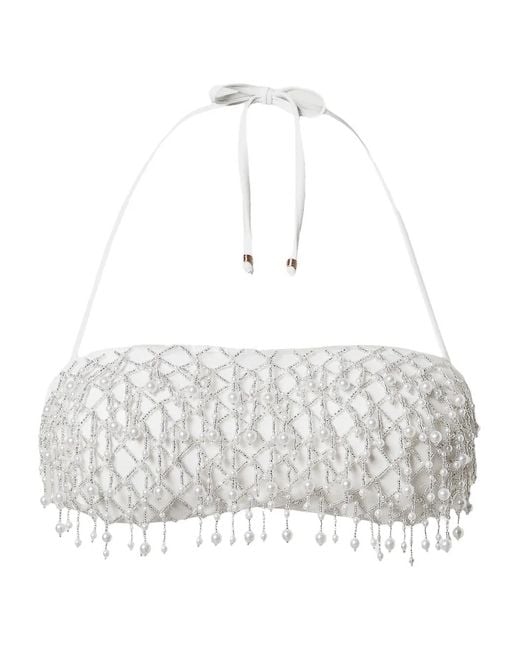 Twinset White Beaded Bandeau Bikini Set