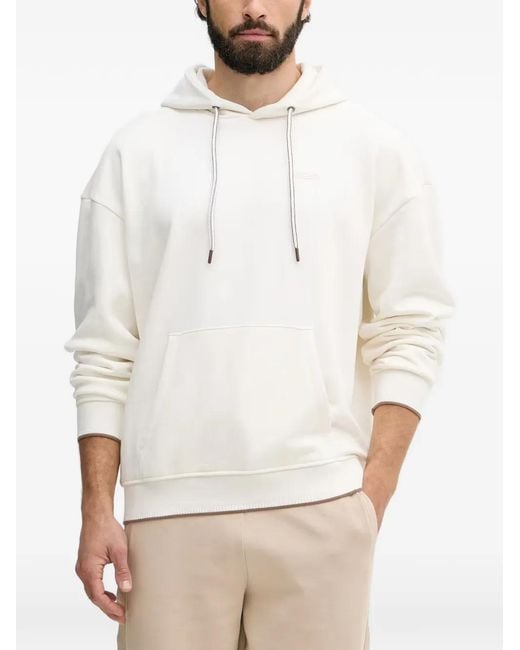 Guess White Logo-Embroidered Drawstring Hoodie for men