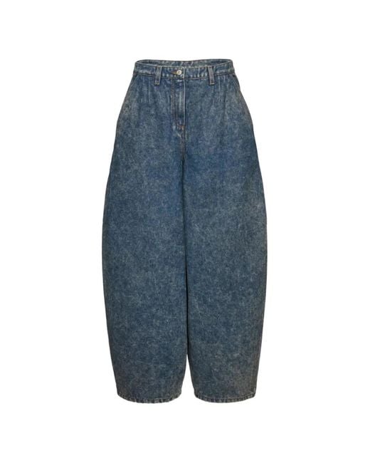 Magda Butrym Blue Acid-Wash Pleated Jeans