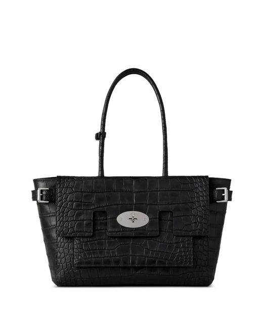 Mulberry Black Buckle Bayswater Crocodile-Effect Tote Bag