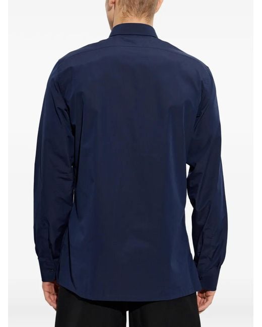 Givenchy Blue Embroidered-Logo Shirt for men