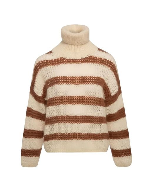 Fracomina Natural Striped Roll-Neck Sweater