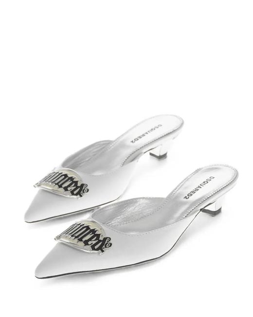 DSquared² White Logo-Plaque Pointed-Toe Mules