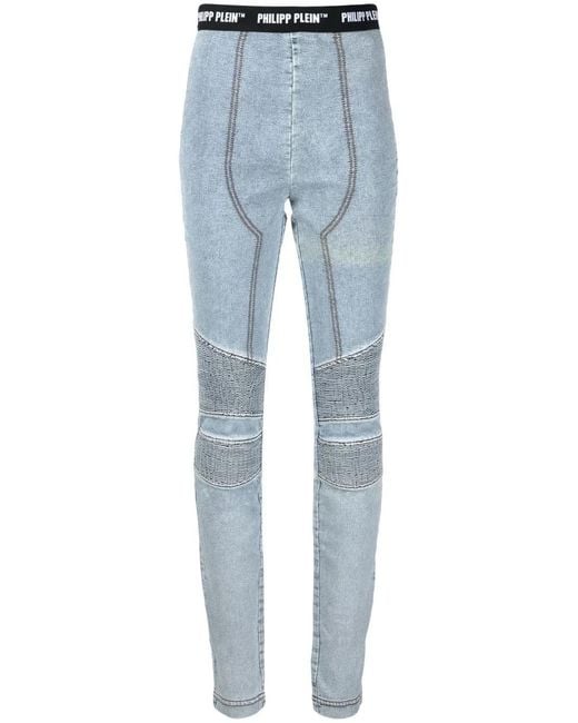 Philipp Plein Blue Logo-Waistband Leggings