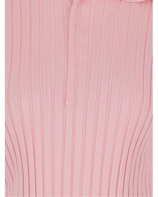 Jil Sander Pink Ribbed Polo Top
