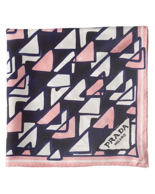 Prada Pink Printed Silk Twill Scarf 55X55