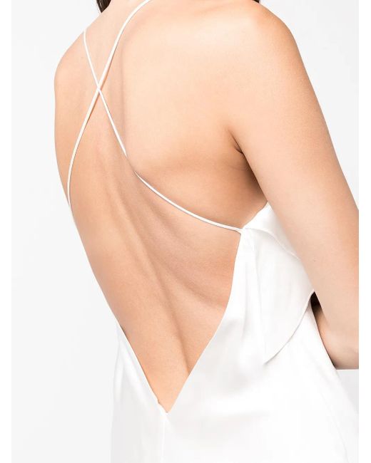 Michelle Mason White Silk Cowl Neck Gown