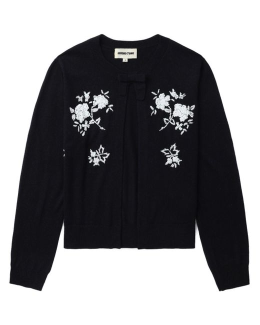 ShuShu/Tong Black Floral-embroidered Silk-cashmere Cardigan