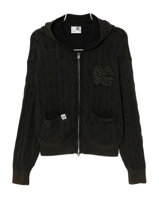 A Bathing Ape Black Logo-Embroidered Hoodie
