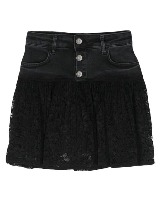 Liu Jo Black Lace-panel Denim Miniskirt