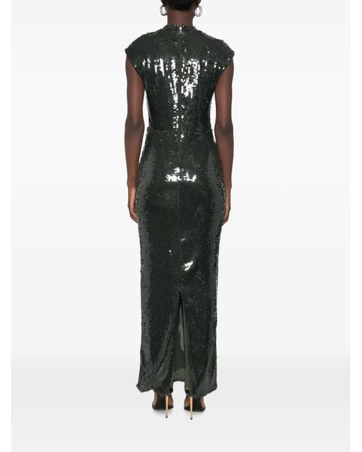 ROTATE BIRGER CHRISTENSEN Green Sequin-Embellished Mock-Neck Maxi Dress