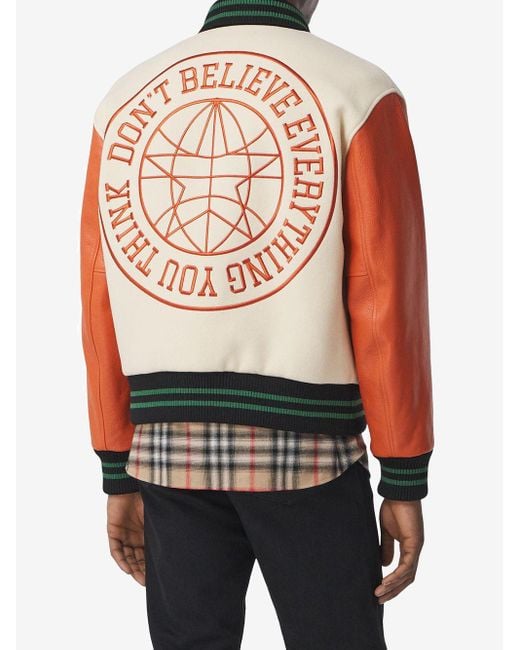 Burberry Varsity Wool Bomber Jacket in White for Men Lyst