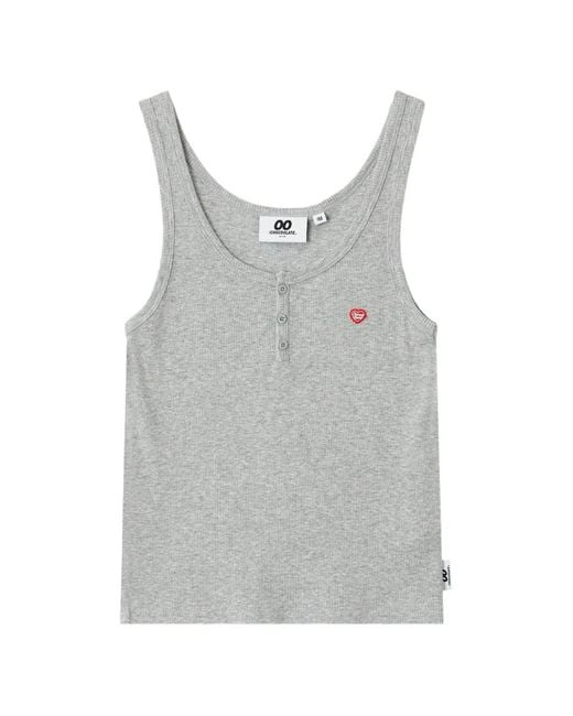 Chocoolate Gray Button Heart Ribbed Tank Top