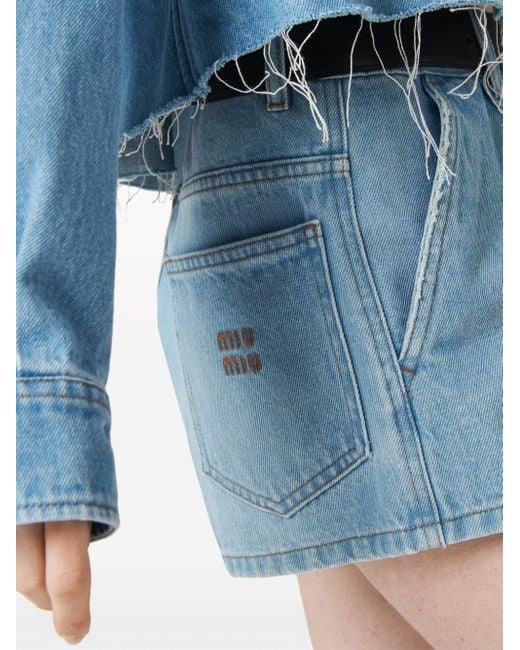 Miu Miu Blue Jeans-Shorts mit Falten