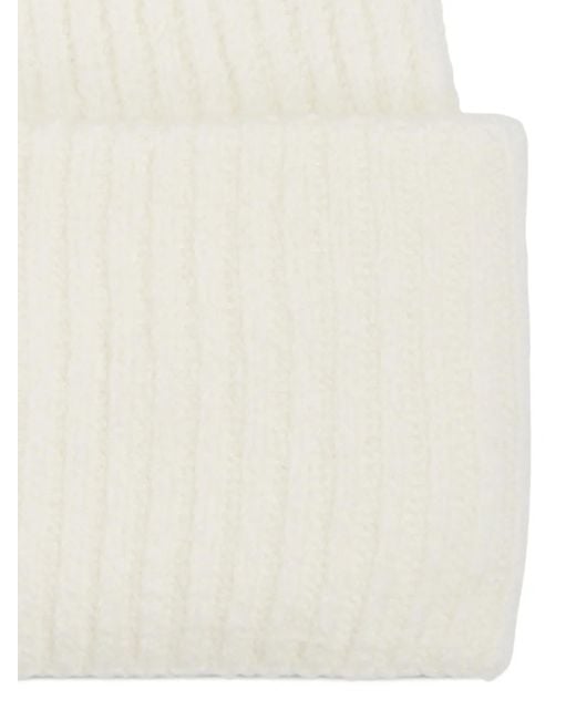 Karl Lagerfeld White Logo-Patch Ribbed Beanie