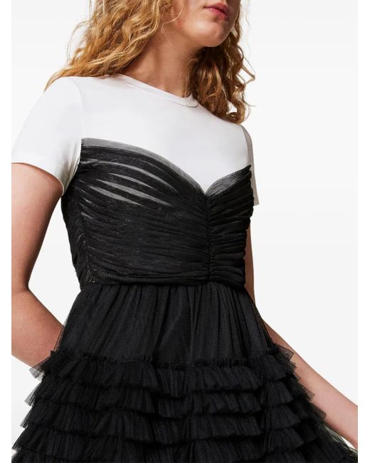 Twinset Black T-Shirt-Detail Tulle Mini Dress