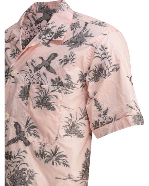 Beams Plus Pink Bird-Print Pocket Shirt for men