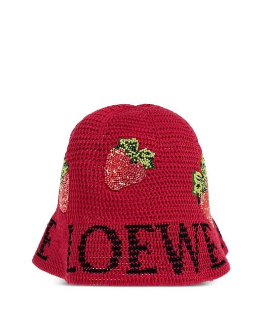Loewe Red Strawberry-Embelishmet Bucket Hat