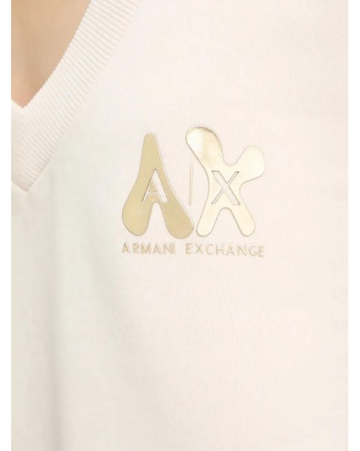 ARMANI EXCHANGE White V-Neck Logo-Plaque Sweatshirt