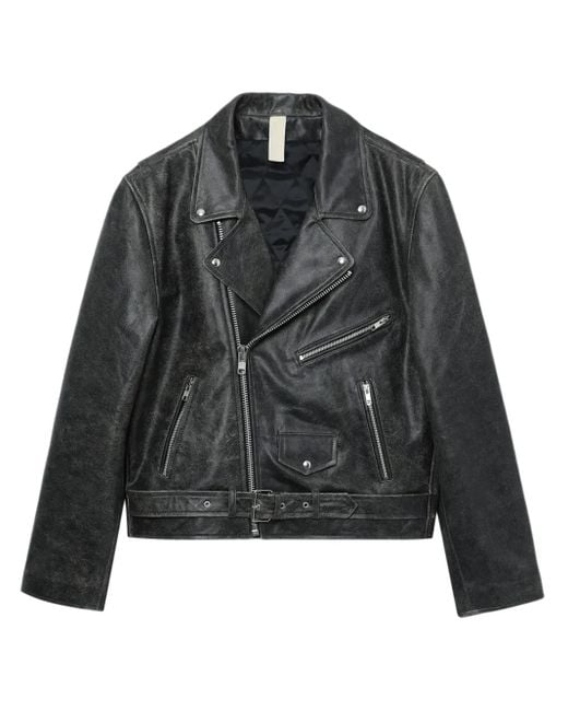 sunflower Black Faded Leather Biker Jacket for men