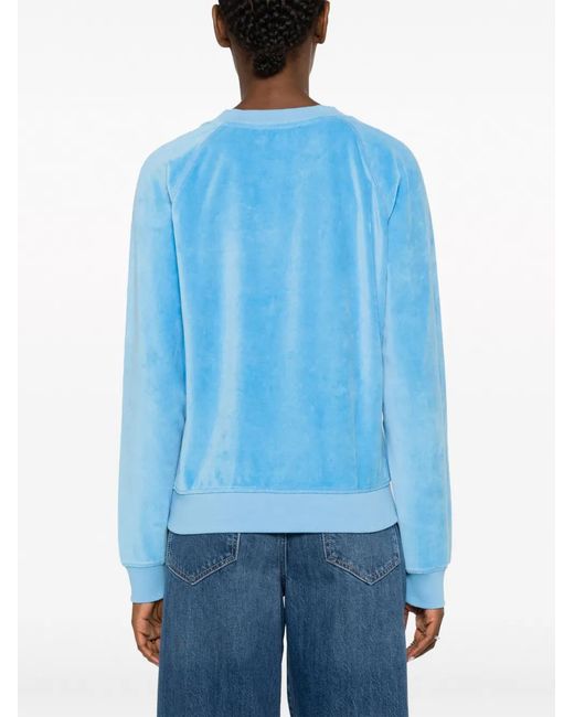 Sporty & Rich Blue Logo-Embroidered Velvet Sweatshirt