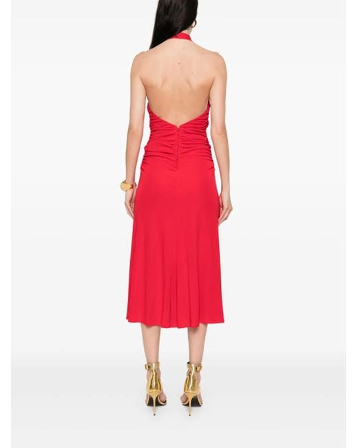 Elisabetta Franchi Red Crossover-Neck Midi Dress