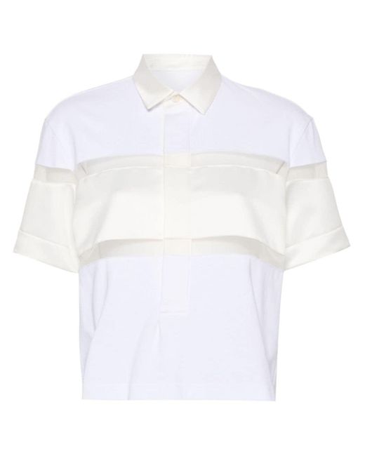 Sacai White Bonded Cropped Polo Shirt