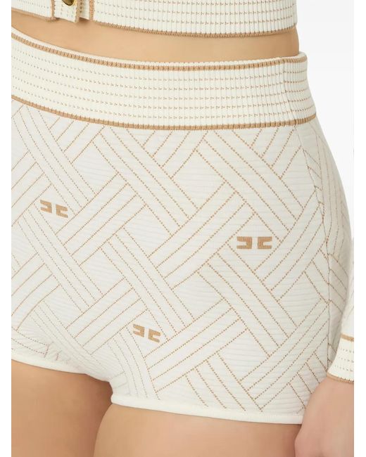 Elisabetta Franchi Natural Diamond-Jacquard Knit Shorts