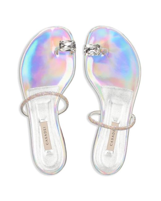Casadei White Ring-Detail Slides