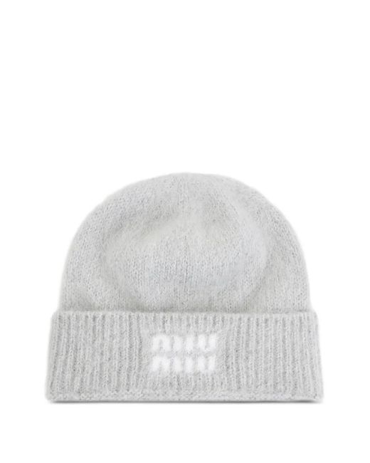 Gorro con detalle de logo Miu Miu de color White