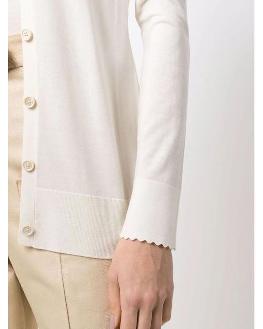 Chloé White Scallop-Cuff Wool Cardigan