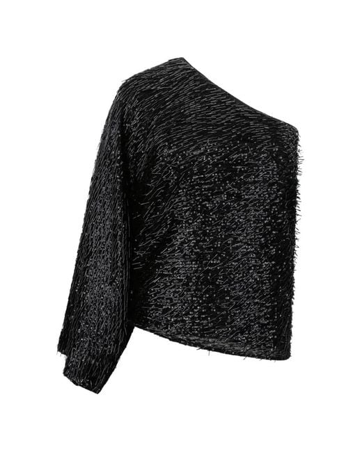 FEDERICA TOSI Black One-Shoulder Sequins Blouse