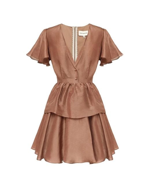 POST MERIDIEM Brown Ruffled Mini Dress