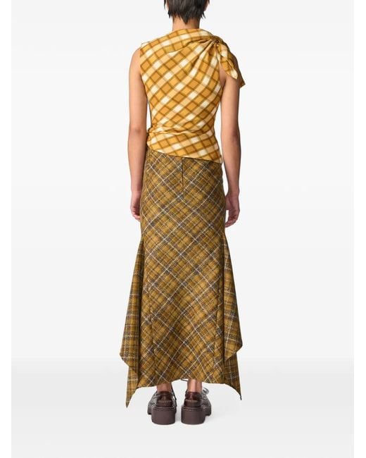 Monse Metallic Knotted-Front Checked Top