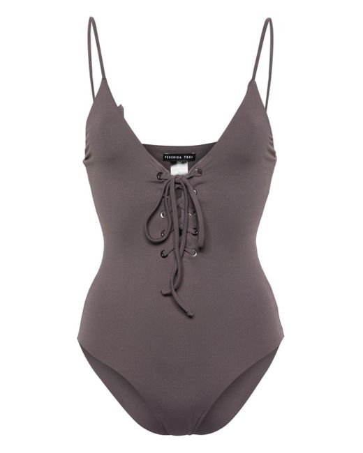 FEDERICA TOSI Brown Lace-up Swimsuit
