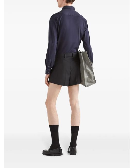 Prada Blue Logo-Patch Cotton Shirt for men