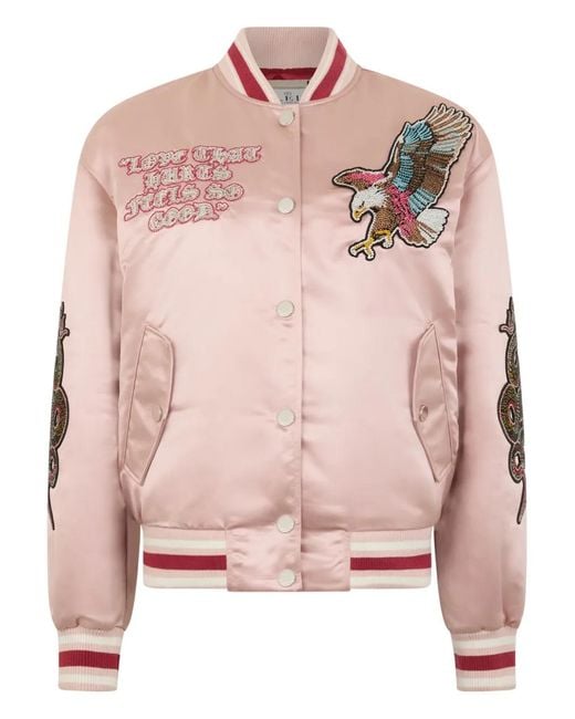 Philipp Plein Pink Oversized Bomber Patches Strass