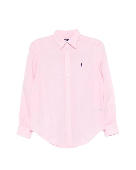 Polo Ralph Lauren Pink Logo-Embroidered Linen Shirt