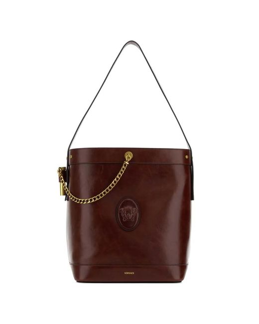 Versace Brown Grand Sac Seau Pivot En Cuir