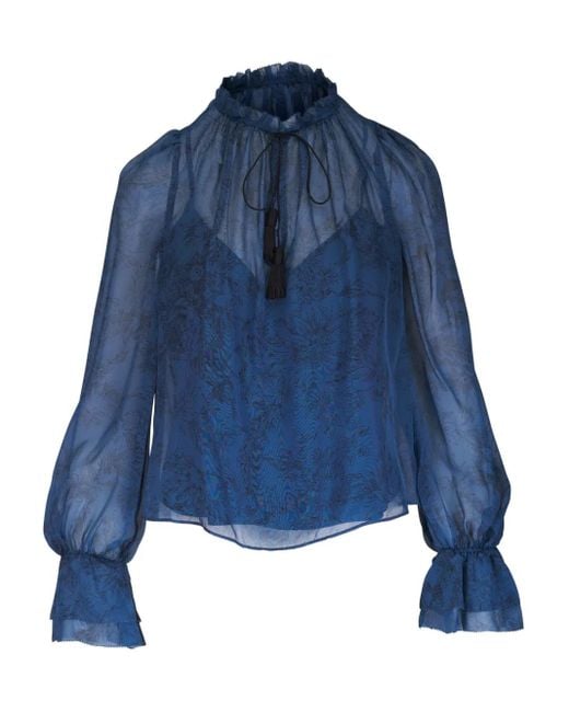 Veronica Beard Maxime ラッフルネック ブラウス Blue