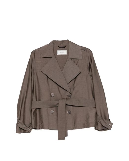 Peserico Brown Belted Double-Breasted Jacket