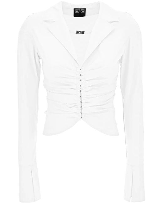Versace Jeans Couture White Gathered-Detail Shirt