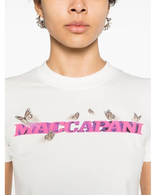 MACCAPANI White Logo-Print Cotton T-Shirt