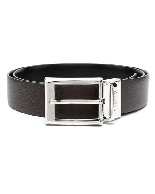 Canali Black Buckled Leather Belt for men