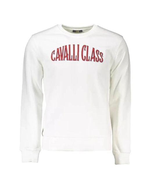 Roberto Cavalli White Logo-Print Cotton Sweater for men