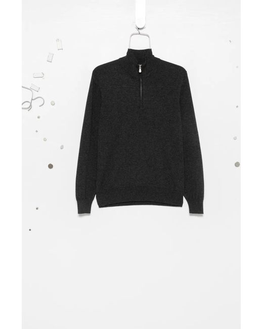 Brunello Cucinelli Black Half-Zip Wool Sweater for men